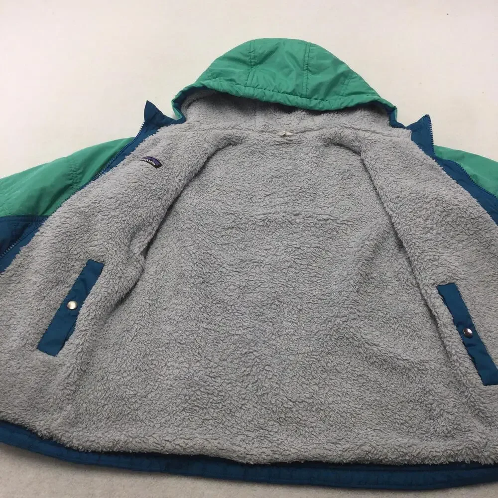 Patagonia Jacket Youth 10 Green Blue Hooded Fleece Lined Puffer Winter Insulated